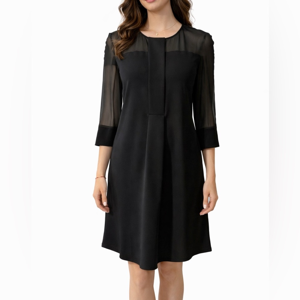 Diane von Furstenberg Dress Black 4 Stretch Silk Wool 3/4 Long Sleeve Shift